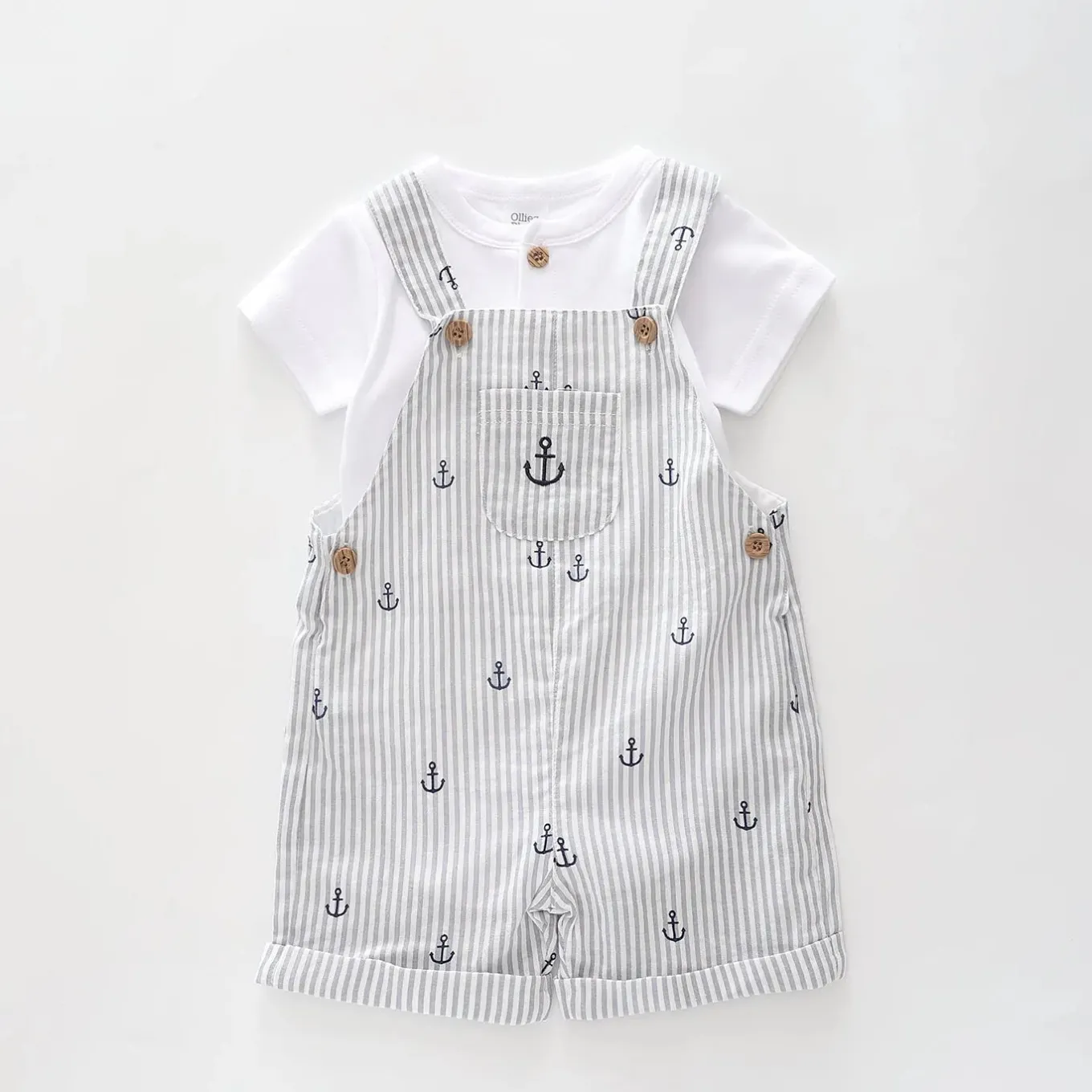 Nautical Seersucker Overalls Set