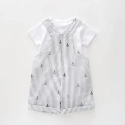 Nautical Seersucker Overalls Set