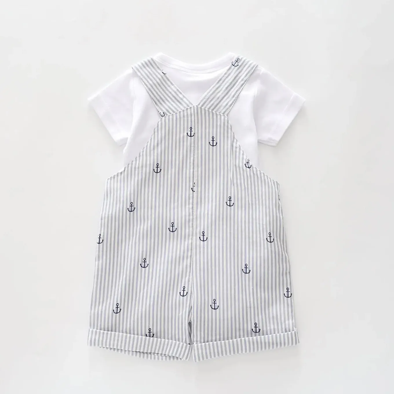 Nautical Seersucker Overalls Set