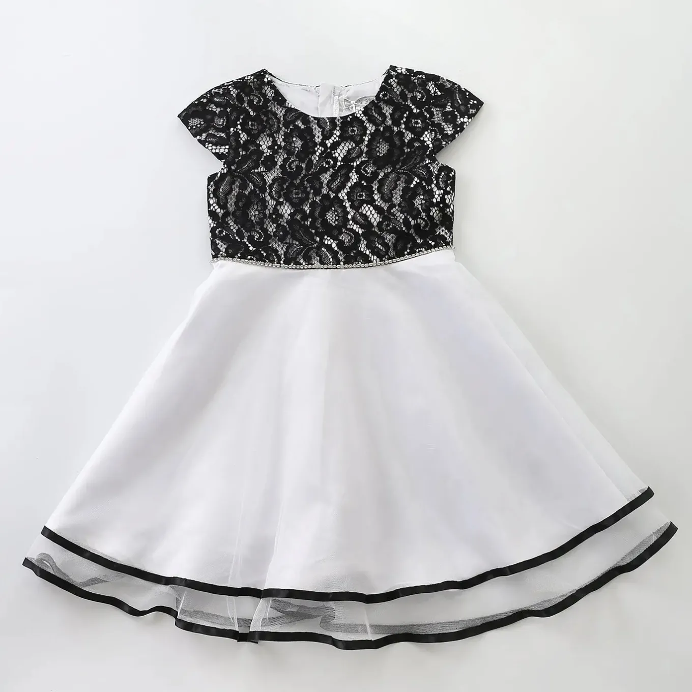 Older Girls Black Lace and White Tulle Special Occasion Party Dress