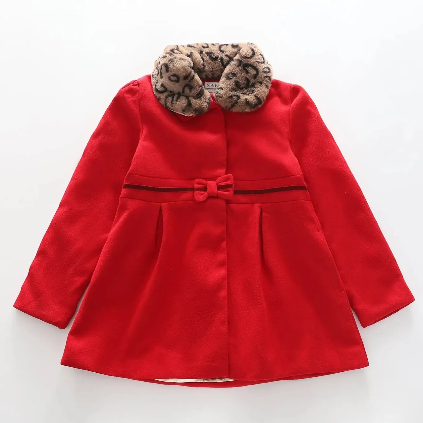 Older Girls' Red Winter Coat with Detachable Faux Fur Collar