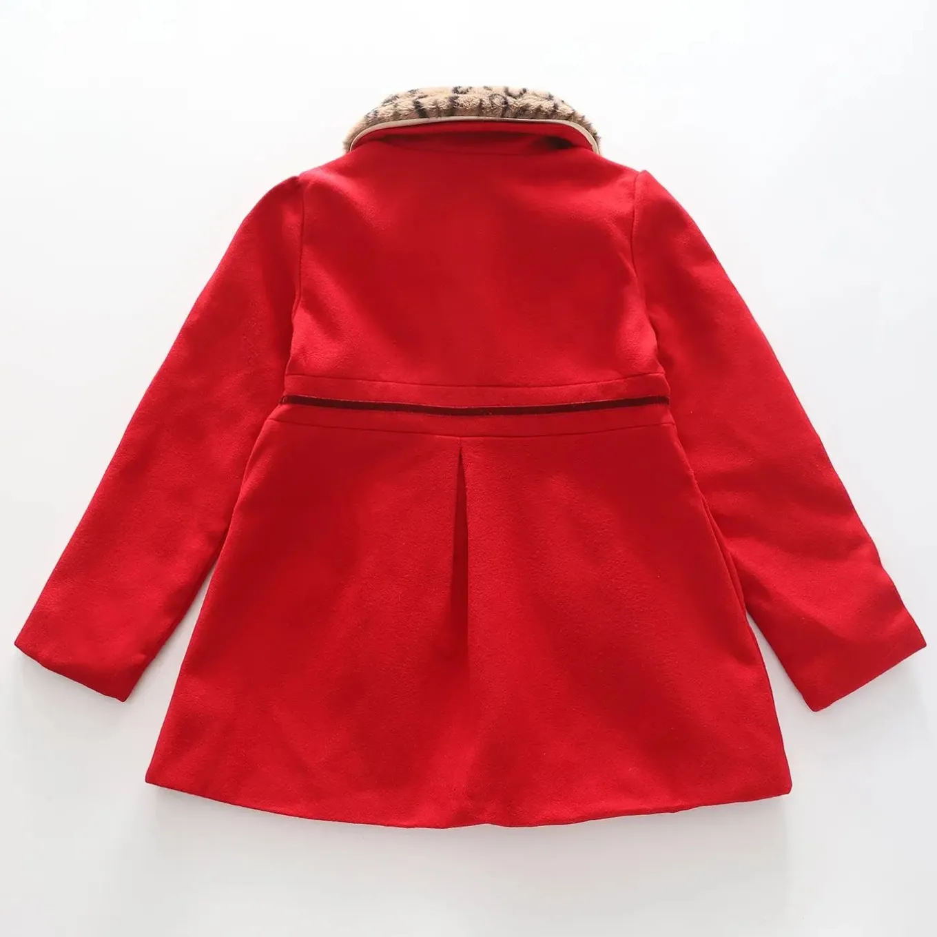 Older Girls' Red Winter Coat with Detachable Faux Fur Collar