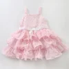 OSJG7124 Junior Girls Pretty Pink Special Occasion Layered Chiffon Dress With Pola Dots