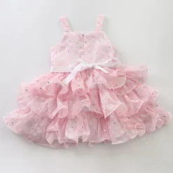 OSJG7124 Junior Girls Pretty Pink Special Occasion Layered Chiffon Dress With Pola Dots
