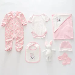 7pc cotton interlock baby gift set Cute bunny print