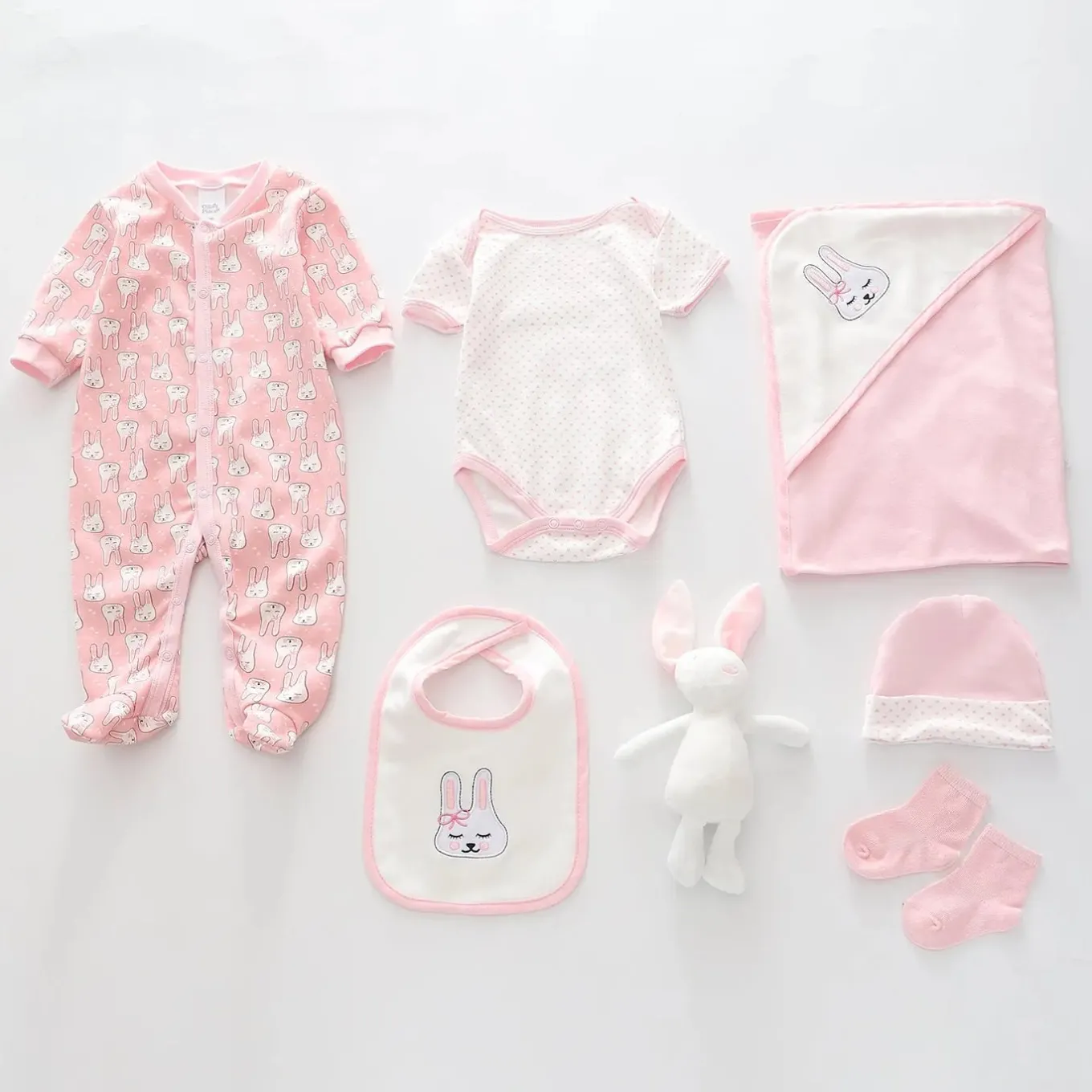 7pc cotton interlock baby gift set Cute bunny print