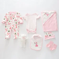 7pc cotton interlock baby gift set Cute fairy princess unicorn and frog print