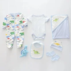 7pc cotton interlock baby gift set Cute dino print