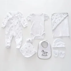 7pc cotton interlock baby gift set Cute rocking horse print