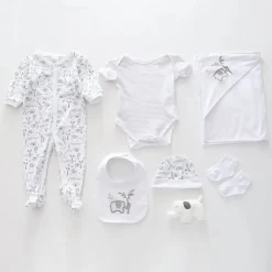 7pc cotton interlock baby gift set Cute safari animal print