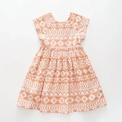 Peach Vintage Geometric Print Dress
