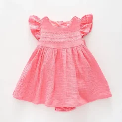 Pink Cheesecloth Dress Set