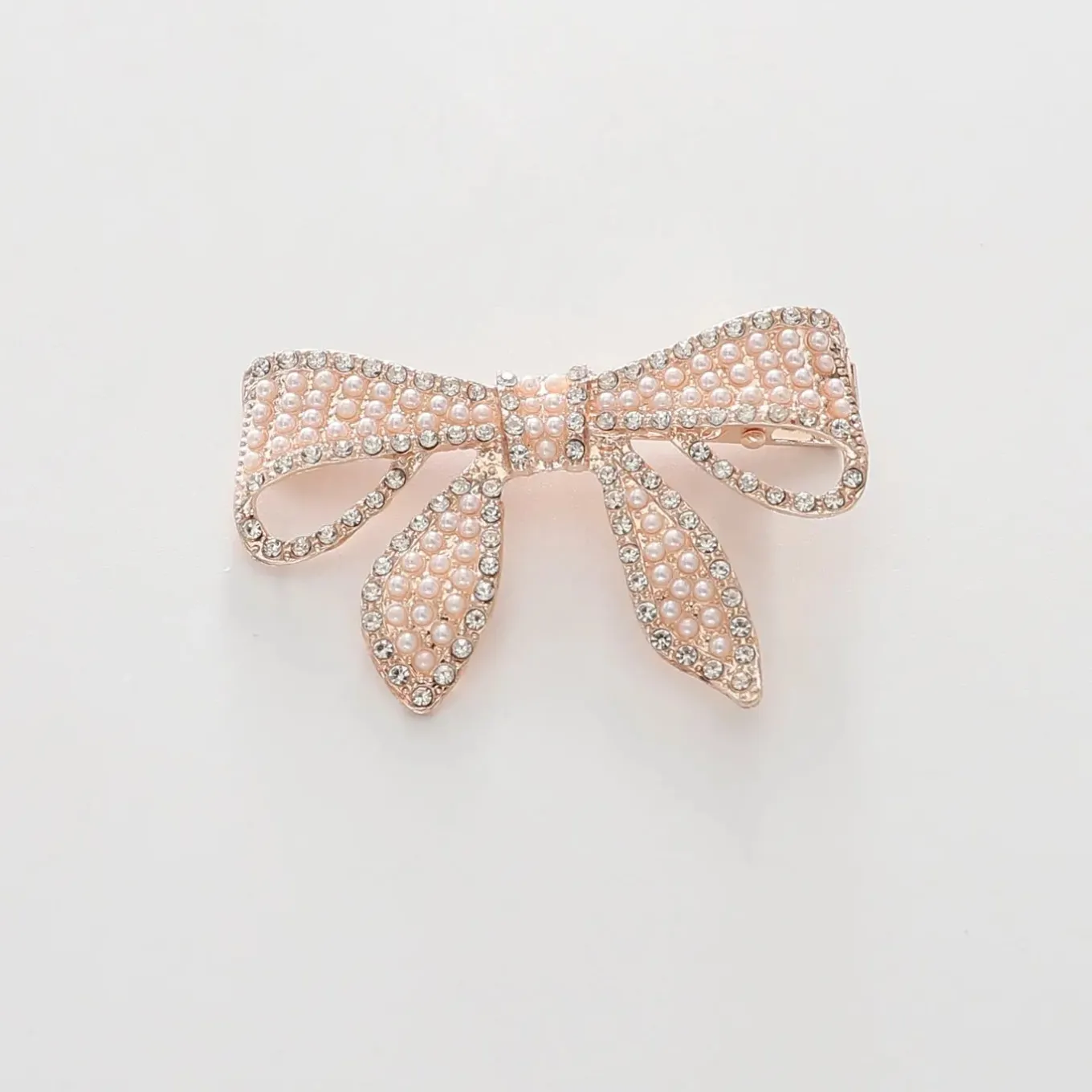 Rose Gold Bow Hair Clip with Pearl and Diamante Detailing