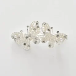 Silver Butterfly Hair Clip with Pearl and Diamante Detailing