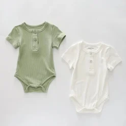 White and Green 2pc Bamboo Bodysuit Set