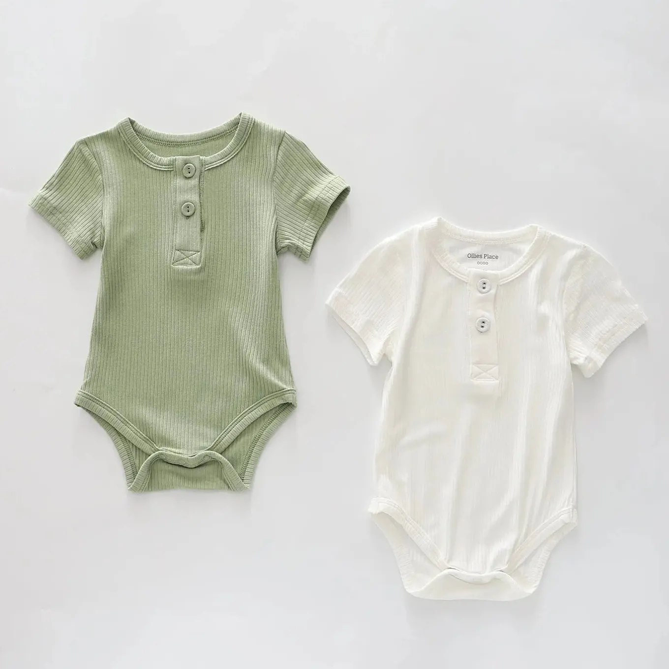 White and Green 2pc Bamboo Bodysuit Set