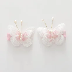 White and Pink Butterfly Hair Clips