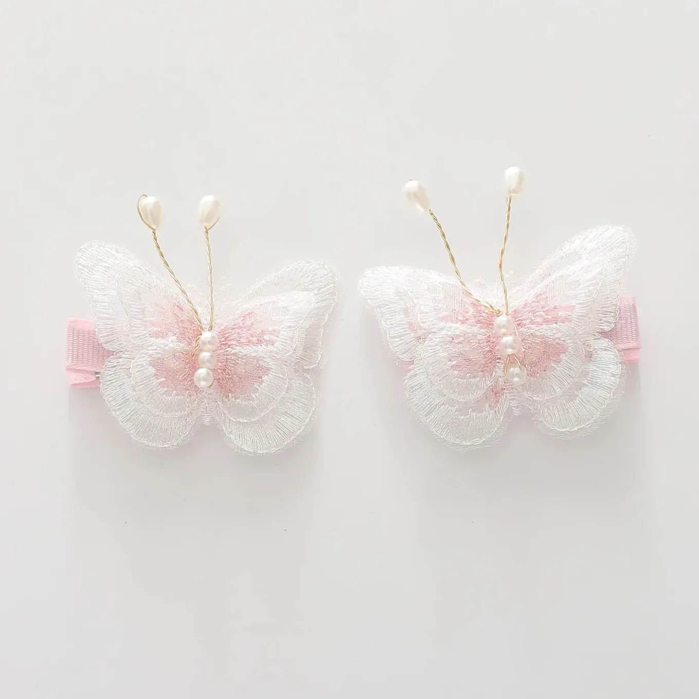 White and Pink Butterfly Hair Clips