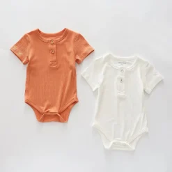 White and Rust 2pc Bamboo Bodysuit Set