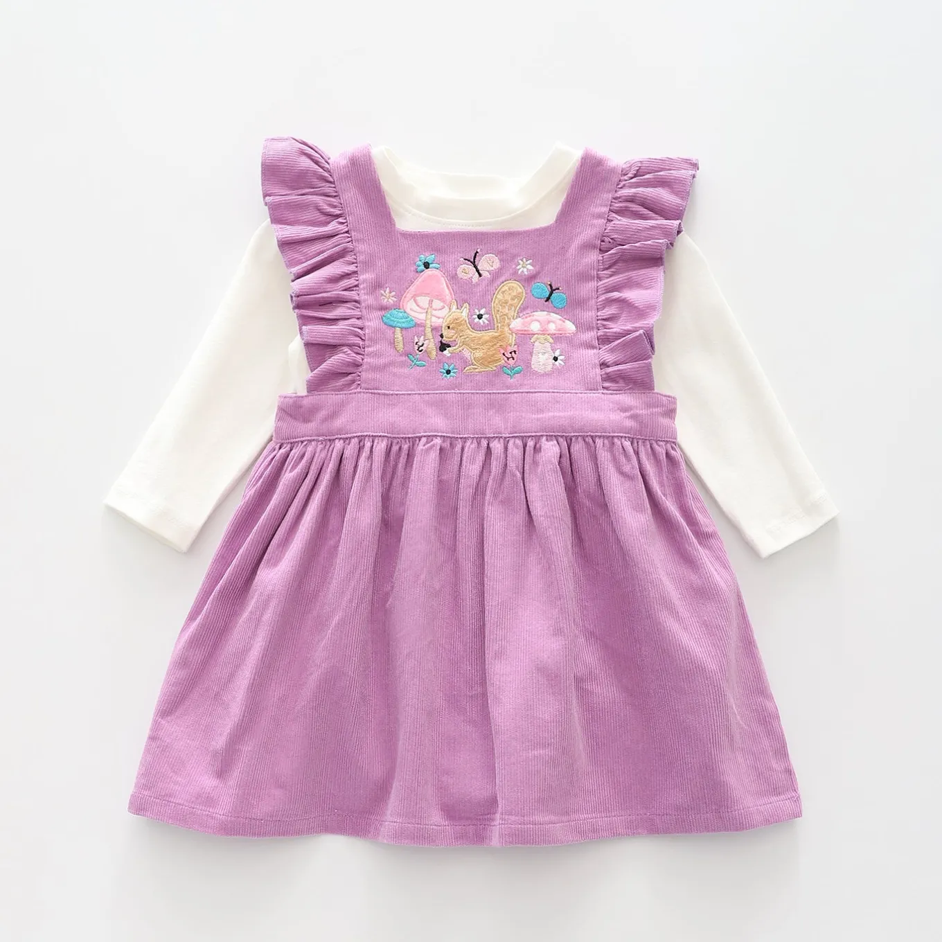 Woodland Miss Lilac Cord Pinafore Dress Set - Toddler Girl
